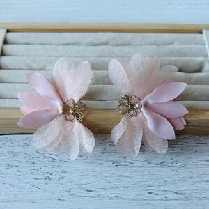 Express Pink Floral Earrings with Gold & Diamond Details